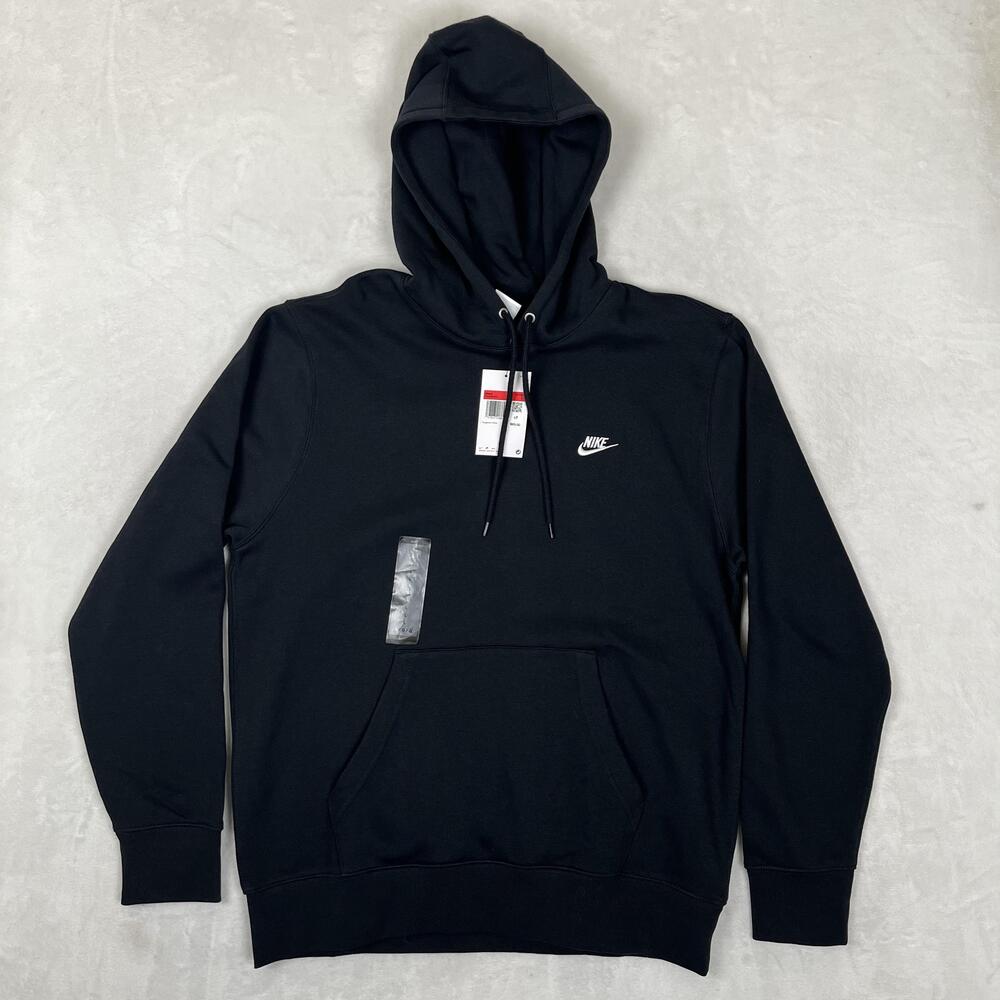 Nike Hoodie Mens Large Black Fleece Pullover Sweatshirt Swoosh Logo FN3859-010